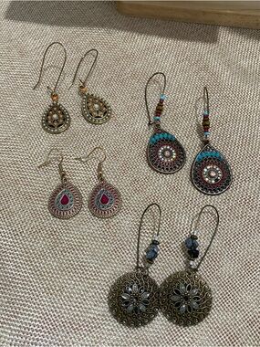 Boho Teardrop Earrings - Pink & Turquoise Accent